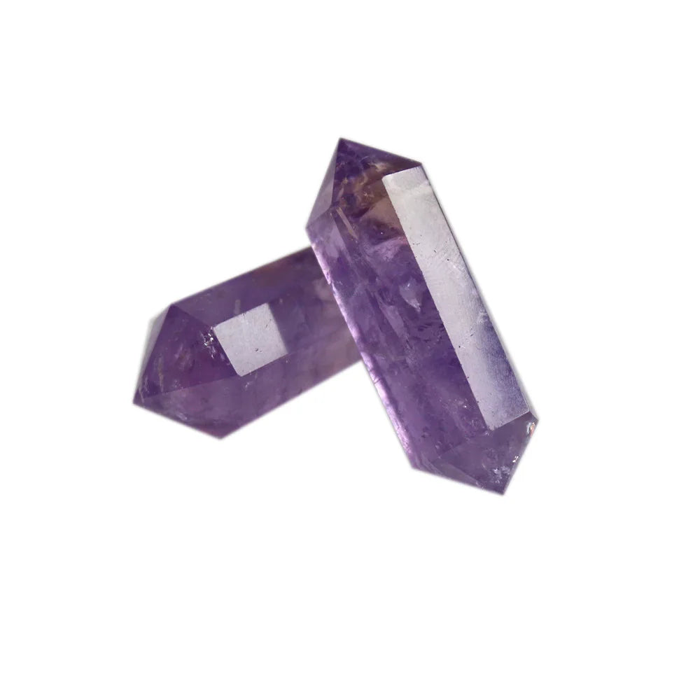 Natural Amethyst Double-Point Wand 8-Faceted Prism Polished Hexagon Stone Healing Crystal Wand