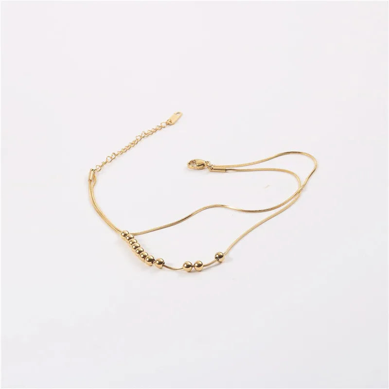 Fenny Jewelry 18K PVD Plated Wholesale Waterproof&No Fade Trendy Fine Double Layer Bead Chain Stainless Steel Anklet for Women
