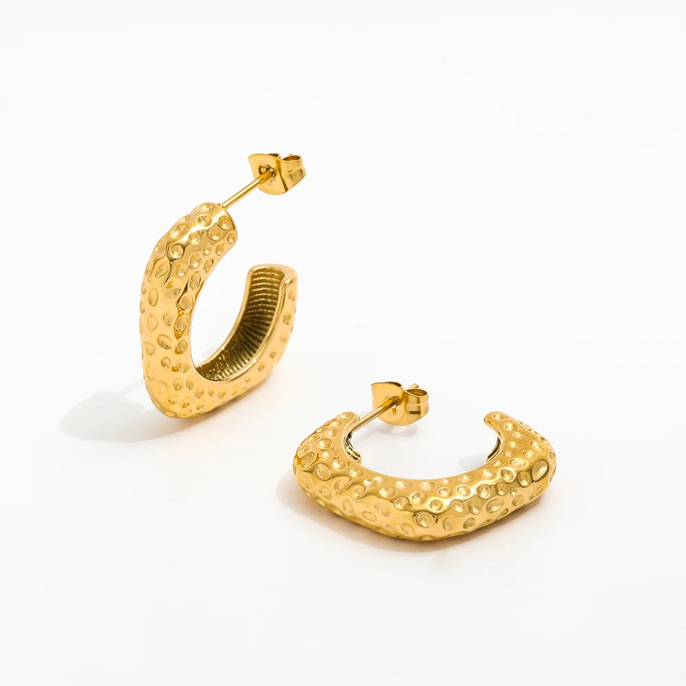JOOLIM  High End 18K Gold Plated Bump Statement Stainless Steel  Hoop Earring Gold Jewelry Wholesale Tarnish Free & Waterproof
