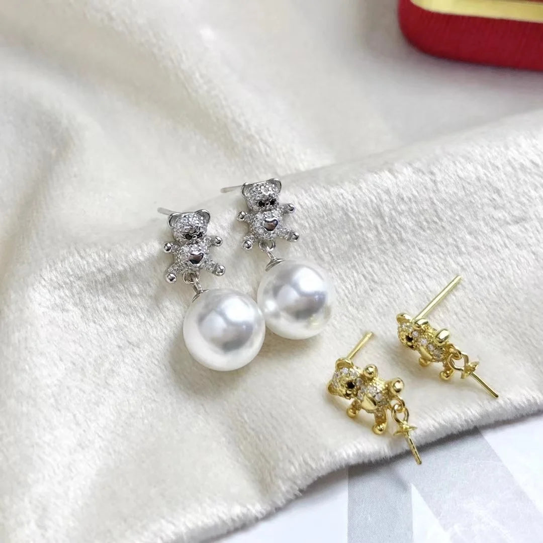 E1524 10-11mm DIY Natural Freshwater Pearl Charm Earrings Mounting Accessory 925 Sterling Silver Gold Plated  Jewelry for Women