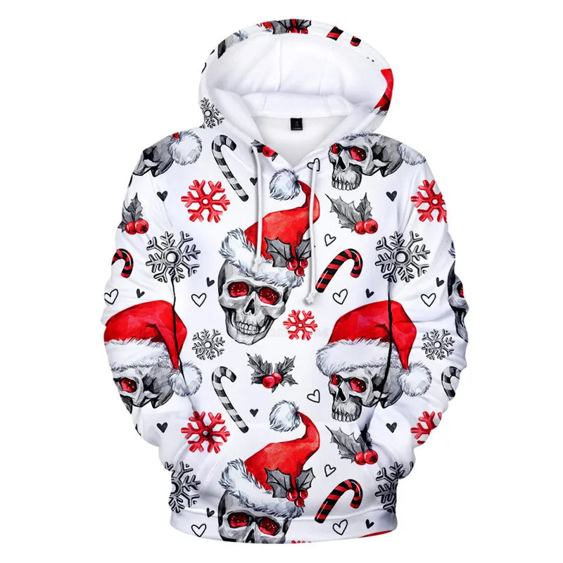 Fitspi Christmas Print Men's Hooded Sweatshirts Festive Red Women Hoodies Autumn Fashion Trend Leisure Comfortable Pullover Coat