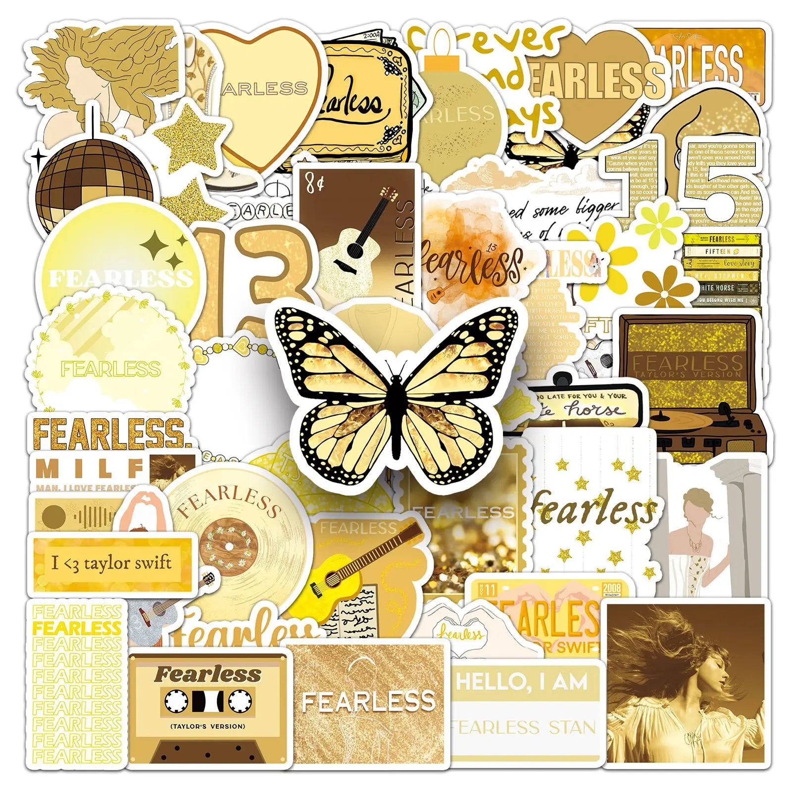50 Pcs Golden Graffiti PVC Self Adhesive Stickers for Draw bar Box Guitar Water Bottle Cupboard Phone case and Books