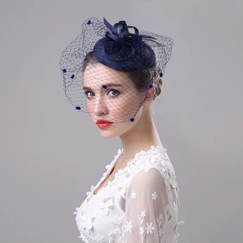 Fashion Women Wedding Party Retro Elegant Linen Large Mesh Vintage Flower Party Hair Decoration Bride Hat