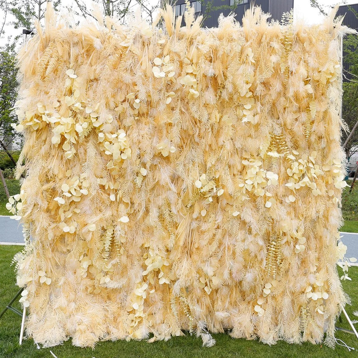 Hot Sale Wedding Wall Decor champagne Color Silk Roll up Artificial Flower Wall Backdrop for Sale