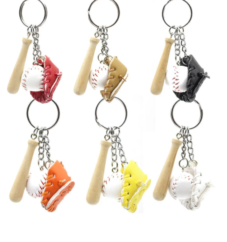 Creative Baseball Glove Wooden Bat Keychain Baseball Sports Keychain Keyring for Car Keys Backpack Decoration