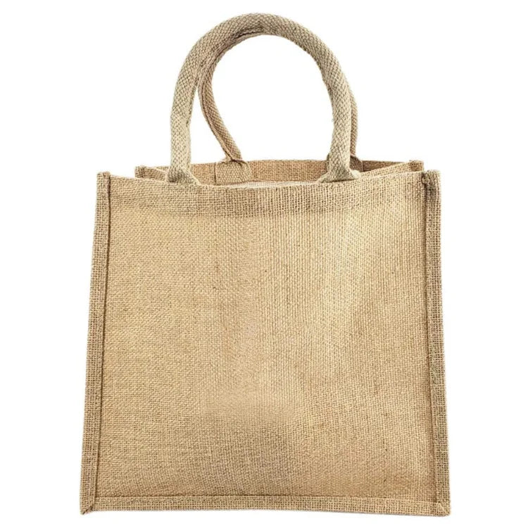 Custom Printed Burlap Handle Promotional Jute Tote Shopping Bag