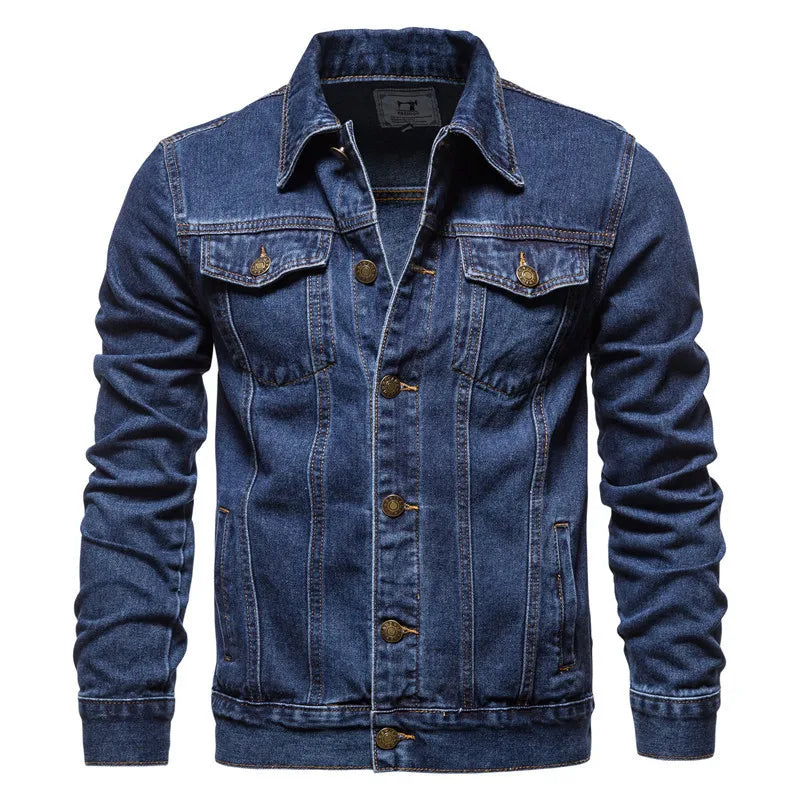 Stylish Blue Denim Jean Jackets for Men Custom Logo Sports Streetwear with Stand Collar for Winter