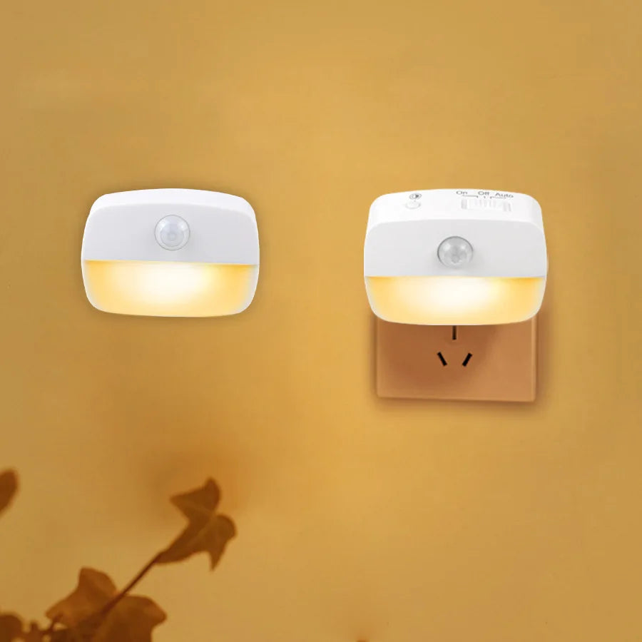 Wireless LED Motion Sensor Night Light Plug in Motion Detector Bedroom Staircase Closet Bedside Night Lamp 220V Battery Powered