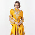 2025 Womens Clothing Dresses Women Casual Dresses With Printed Long Sleeves Belt Buttons Long Women Dress