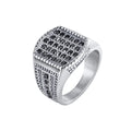 Alin Vintage Stainless Steel Chunky Dome Ring for Men Classic Wedding Bands with Black Zircon Stylish Jewelry