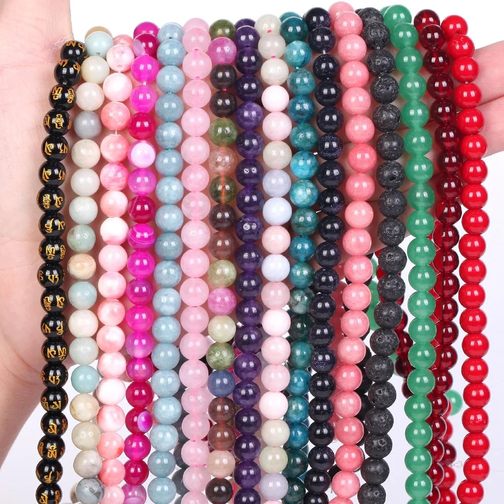 4 6 8 10mm Aquamarine Amethysts Agates Jaspers Turquoises Natural Stone Beads 15-inch Length AsVrai U Brand Jewelry Making DIY