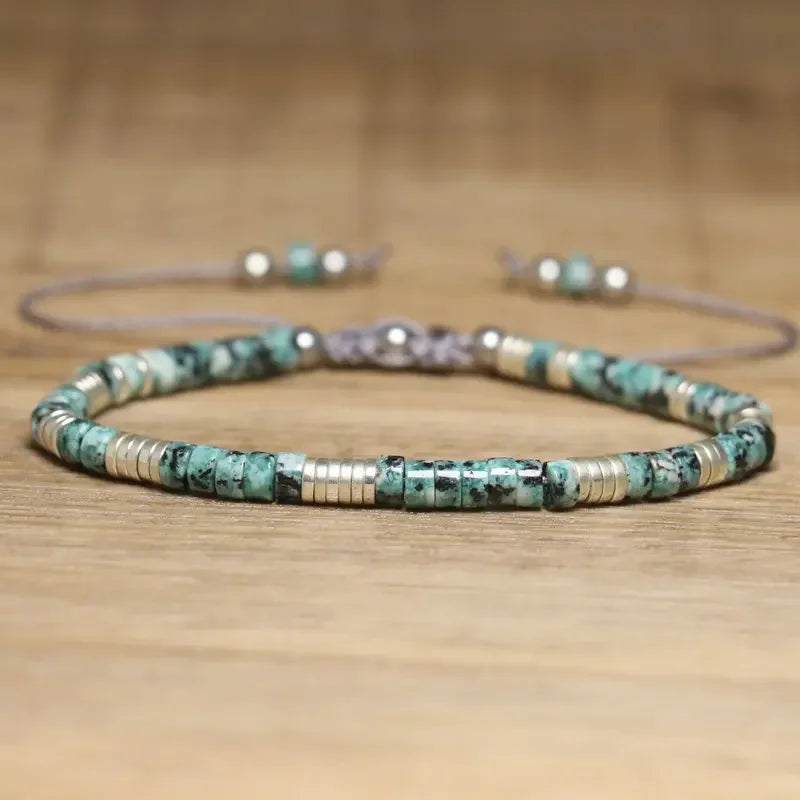 Wholesale Ethnic Style 2x4mm African Turquoise Stone Bracelet for Women Handmade Braided Adjustable Fashion Beaded Bracelet Gift