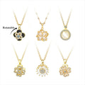 Birthstone Rotatable Necklace Latest Decompression Spinning Diamond Opal Pendant Necklace CZ Flowers  Clover Dangle Necklaces