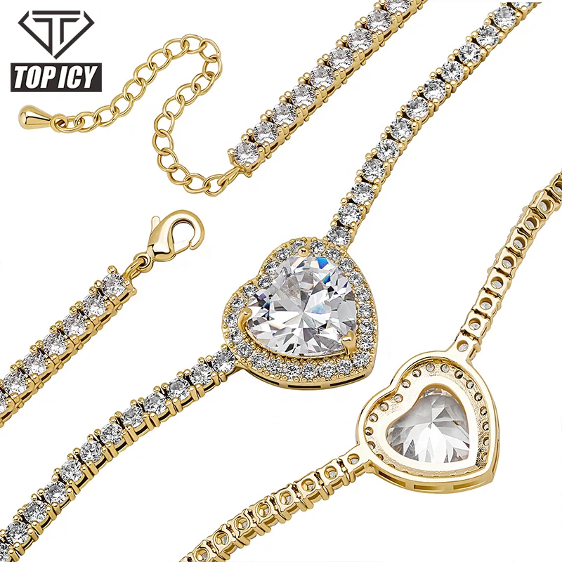 2021 Fashion FB Ins New Arrival Tennis Chain Hip Hop Heart Chain Gold Silver Chain With Gold Plated Necklace