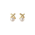 18K Gold Plated 925 Sterling Silver Stud Earrings Potato Shape White Pearl Geometric Knot Design Women's Trendy