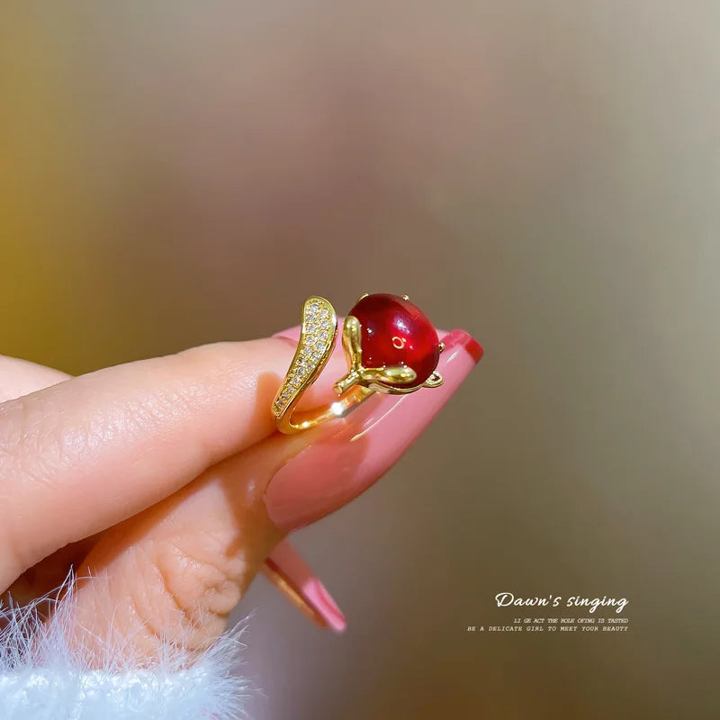Luxury Female Big Red/green Cz Stone Ring Simple Design Style of Luxury Atmosphere Valentine's Day Gifts for Ladies