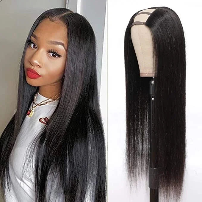 250% Density Straight U Part Wig Brazilian Human Hair for Lace Transparent Glueless Long Wigs 100% Virgin Remy Adjustable