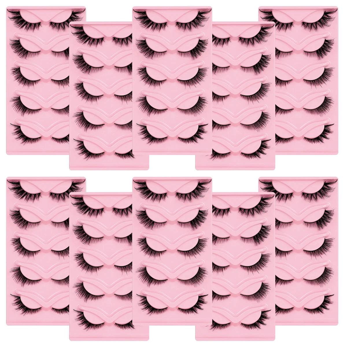 Handmade Synthetic Mink Fox Eye Cat Eye Strip Lashes 5 Pairs 3D Model Natural Style Cruelty-Free Reusable Wholesale Black Glow