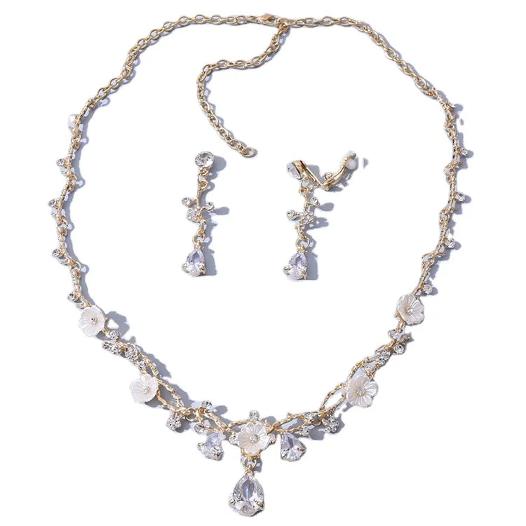 Alloy Zircon Flower Bridal Necklace Earrings Wedding Party Hair Accessories Bridal Hair Jewelry 2 Piece Set