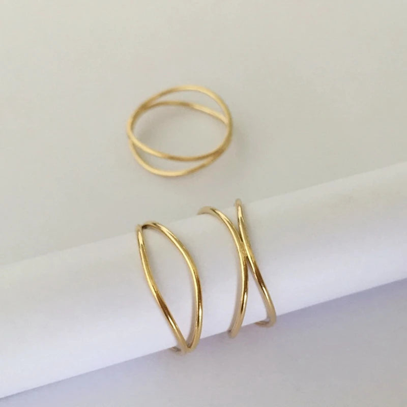 Simple Design 14K Gold Filled Wave Rings No Fade Tiny Jewelry for Woman