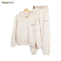 Luxury Lovely 2PC Women Pajama Set Velvet Thick Soft Comfortable Sexy-Women-Bedroom-Sleepwear Winter Hooded Warm Home Wear