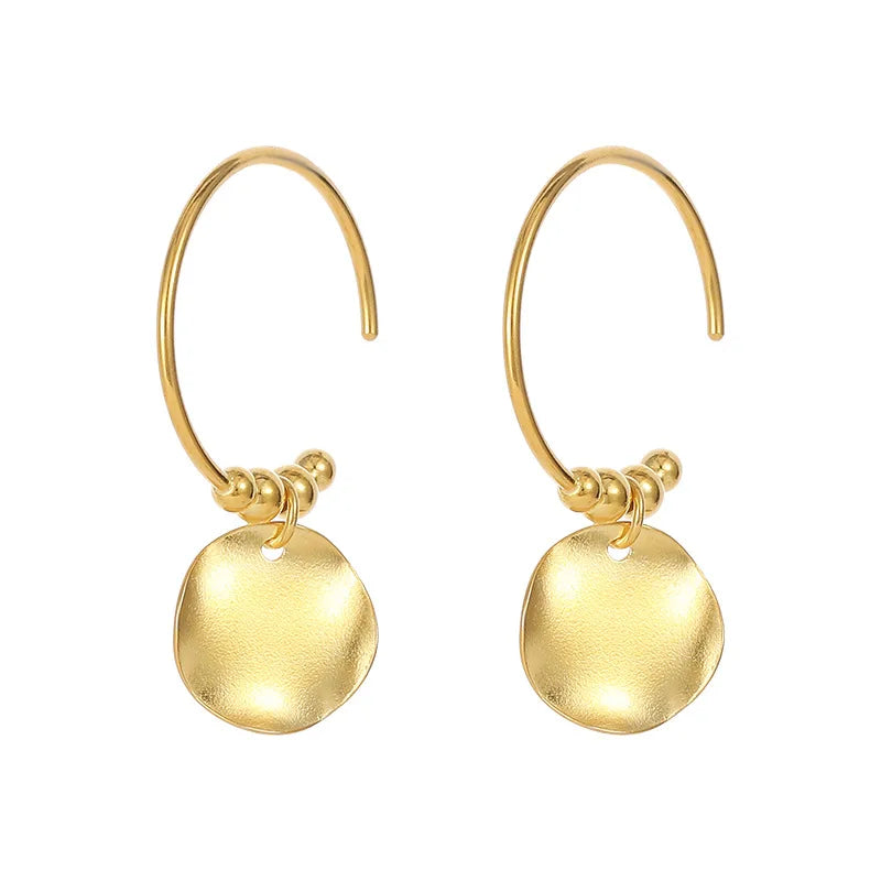 Fashion Jewelry 925 Sterling Silver Simple Round Disc Pendant Beads Gold Plated Hoop Earrings Hook Earrings for Women