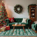 Christmas Red Boho Rectangle Rug Non-Slip Polyester for Modern Home for Living Room Bedroom Kids Room Dorm Kitchen Sink Hallway