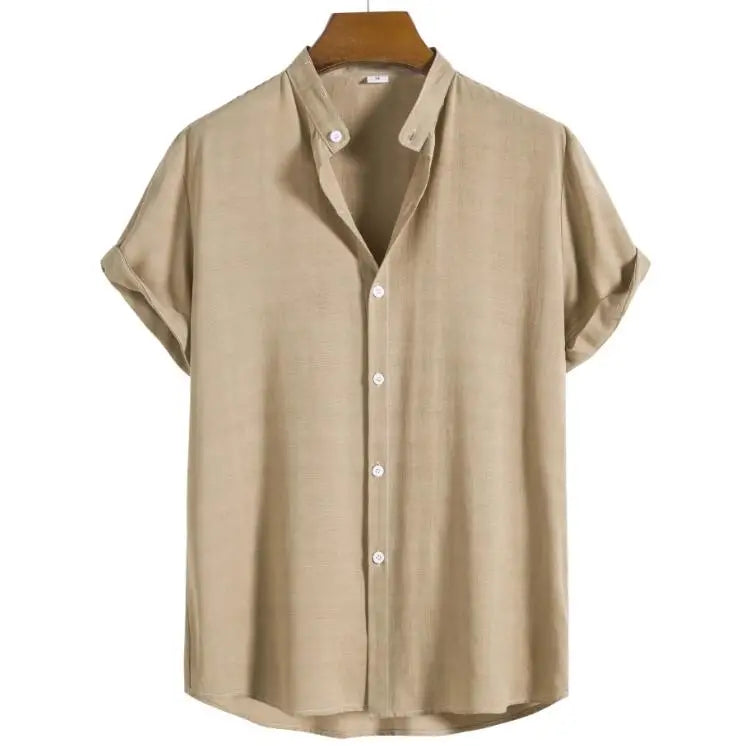 Summer Mens Shirt Top Casual Short Sleeve Hawaiian Shirts Stand Collar Cool Thin Shirt Male Streetwear
