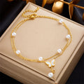 2023 New Fashion Jewelry Non Tarnish 18k Gold Plated Pearl Butterfly Stainless Steel Anklets for Women