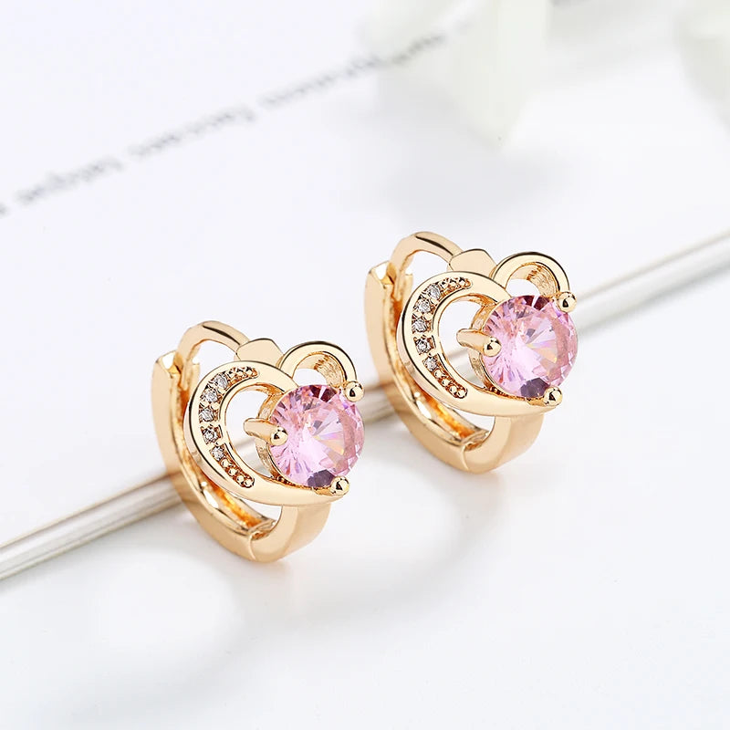 Hot Selling Jewelry 18K Gold Plated Brass Cubic Zirconia Cute Colorful Heart Shaped Drop Dangle Earrings