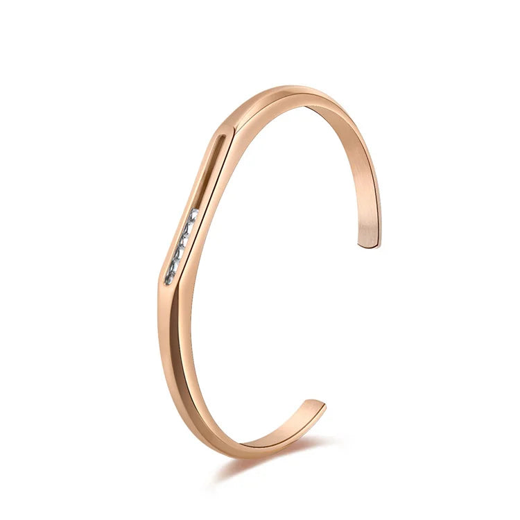 Unique Design Mirror Polished Crystal Rhinestones Slide Stainless Steel Cuff Bangle Bracelet for Women