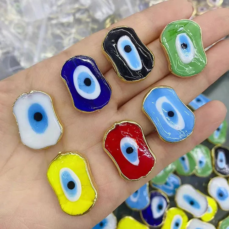JF8745 Jewelry Bracelet Accessories Chunky 18k Gold Plated Glaze Evil Eyes Good Luck Charm Bracelet Connectors Spacer Beads