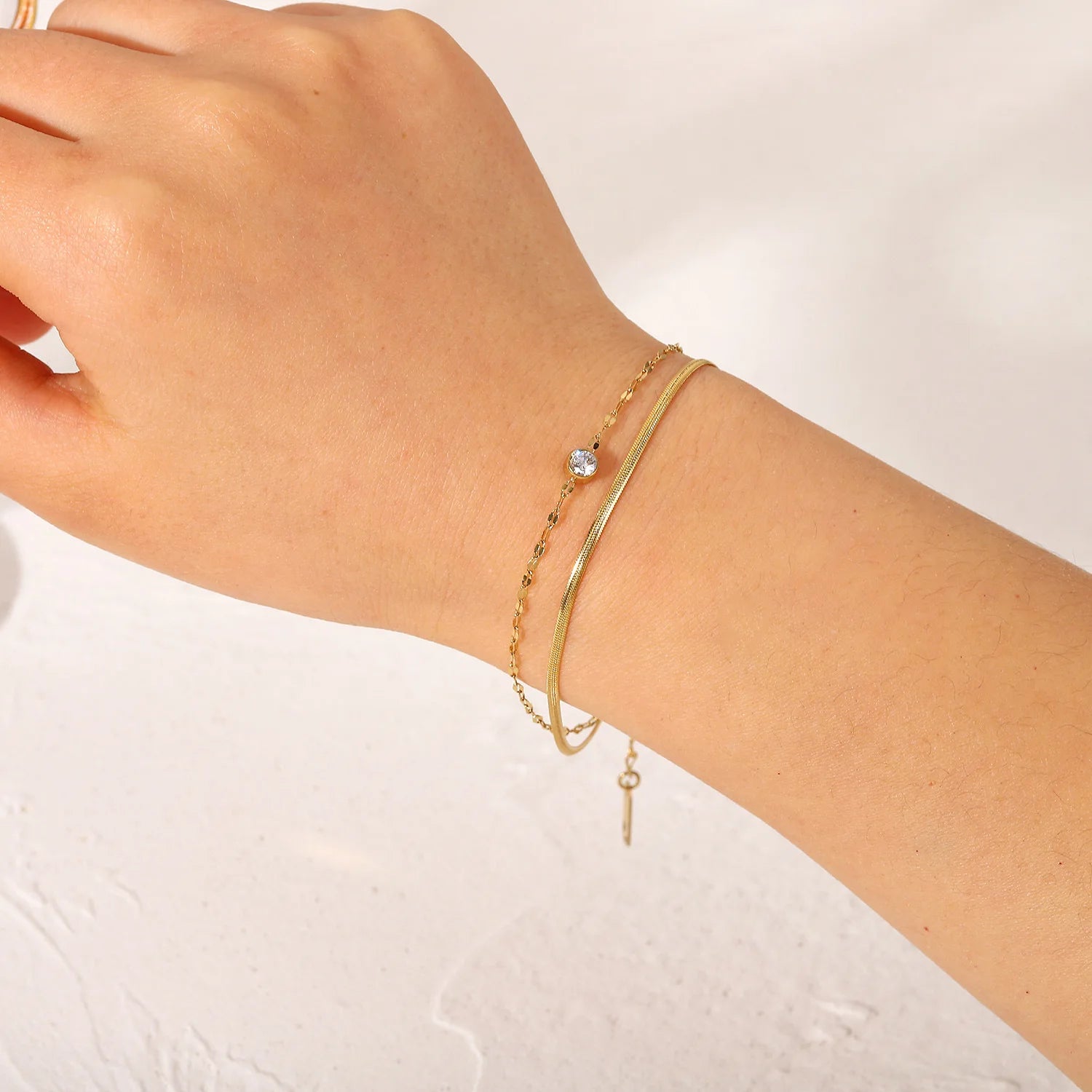 Luxury Jewelry Stainless Steel Snap 14K Gold Plated Full Zircon Bracelet for Women