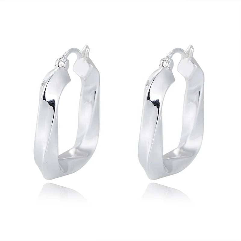 PEISHANG Wholesale High Quality Personality Hip Hop Twisted Wave Irregular Brass Rhodium Plated Hypoallergenic Hoop Earrings