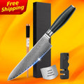 Free Shipping 8 Inch Damascus Steel Chef Knives Set Stainless Steel Cutlery Gift With Olive Black G10 Handle Free Logo