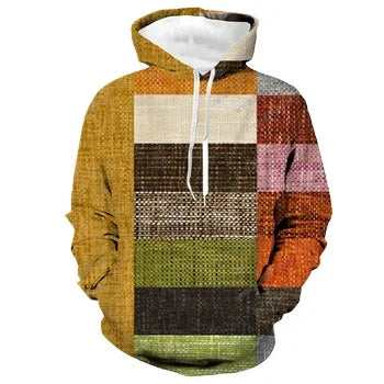 Spring Autumn Fitspi 3D Digital Printing Sweater Hoodies Sweatshirt Pullover Plaid Square Unisex Wholesale