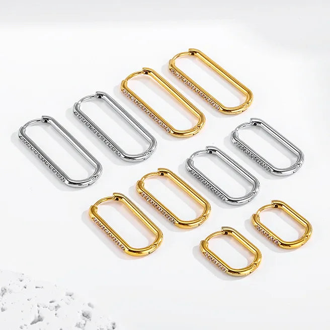 316L Stainless Steel Big Hoop Earrings Hexagon Geometric Style for Party or Gift Hypoallergenic Rhinestones Hexagon Earrings