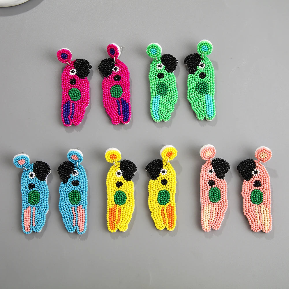 Bohemian Style Multicolor Bird-Shaped Drop Earrings Unique Handwoven Seed Beads Jewelry for Women
