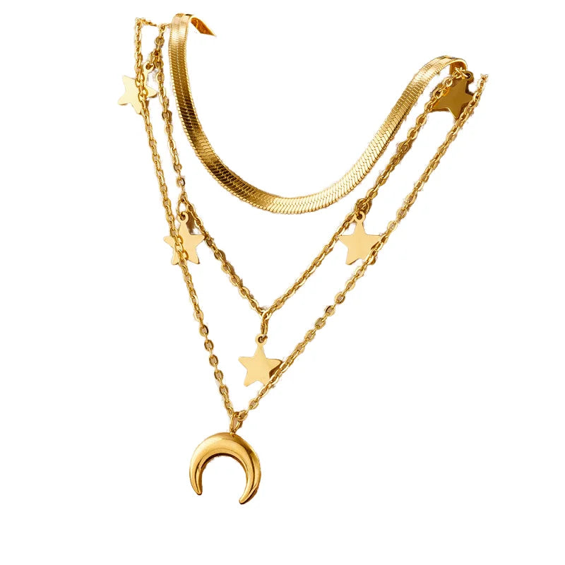 2024 Trend Hip Hop 18K Gold Plated Punk Style With Zircon Gift Women Titanium Steel Layered Necklace