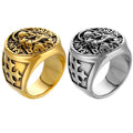 Stainless Steel Jewelry Manufacturer Christopher Ring 18K Gold Plated Jewelry Christian Cross Protect Us Signet Ring for Men