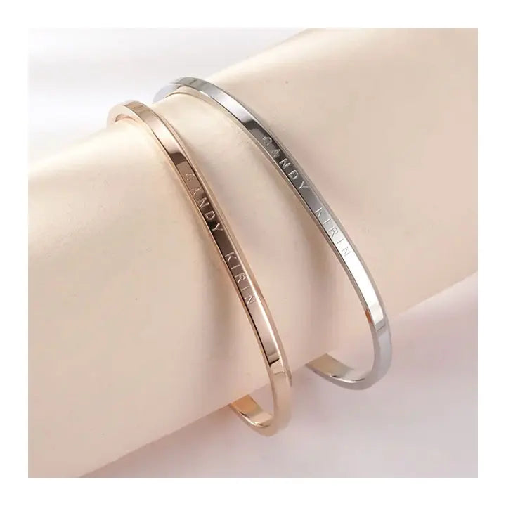HOVANVI Wholesale Classic Couple Open Lettering Bangles Bracelet Stainless Steel Name Bangles for Women Men