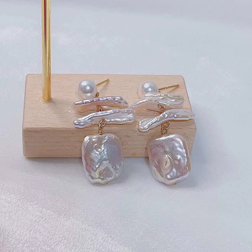 Women's S925 Silver Gold Plated AAAA Grade Freshwater Pearl Stud Earrings Allergy Resistant Baroque Pearl Jewelry