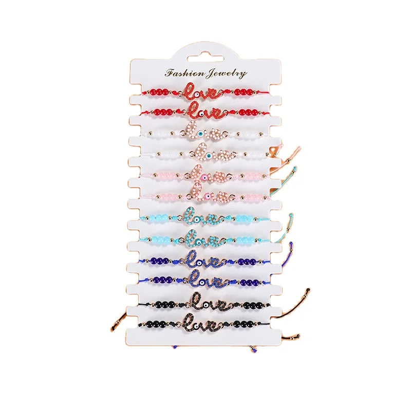 12pcs Rope String Love Bracelets Handmade Woven Wave Braided Charms Couple Love Bracelets for Valentine's Day