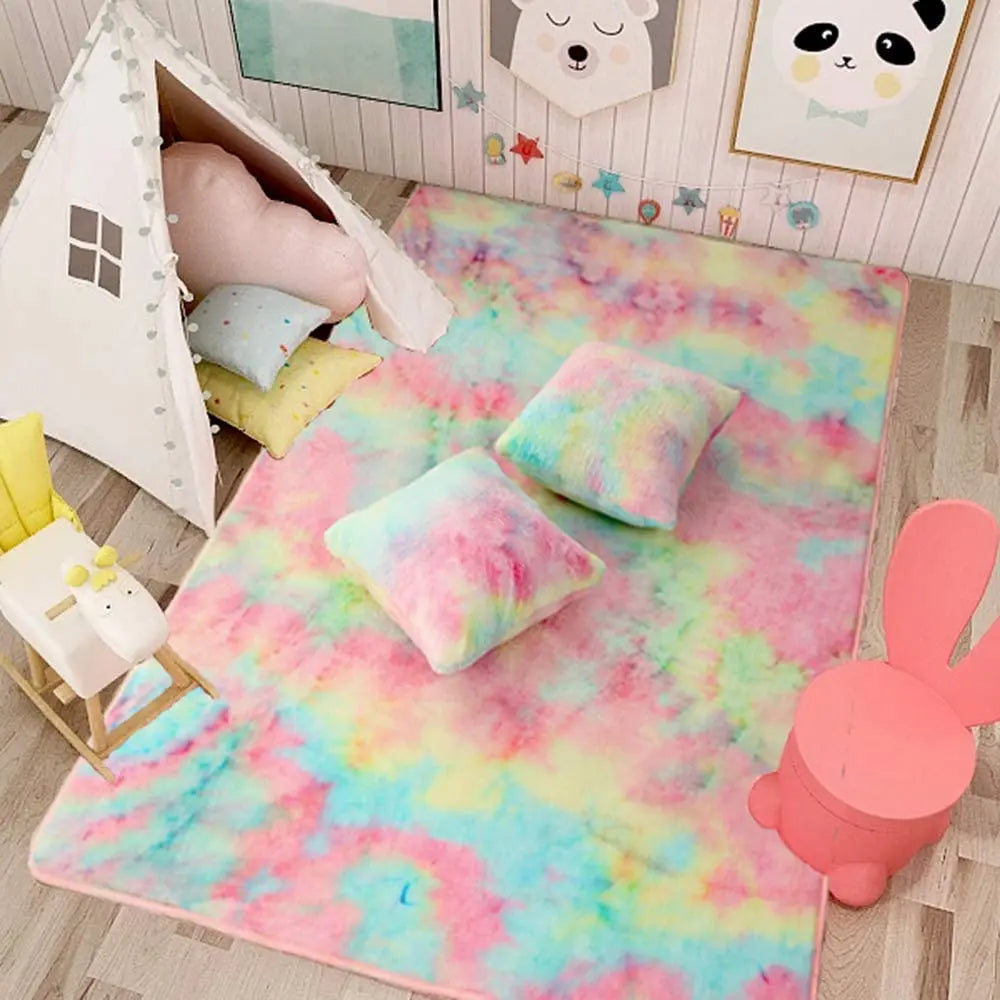 Rainbow Color Soft Area Rugs Fluffy Living Room Large Carpet Bedside Rug for Kids Room
