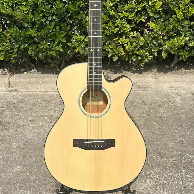 Chinese Best Brand Aiersi 40 Inch OM Acoustic Guitar Spruce Top Mahogany Body Custom logo Cutaway String Musical Instrument