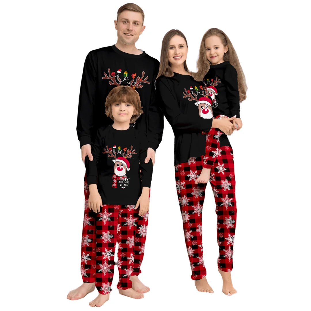2025 Europe America New Christmas Family Suit Printed Home Dress Pajamas Elastic Waist Plaid Letter Cartoon Print Thermal Summer