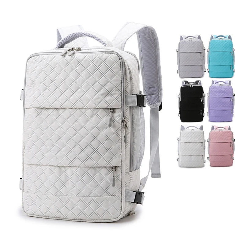 Unisex Quilted Waterproof Oxford Backpack with USB Charging Port & Insulated Shoes Compartment