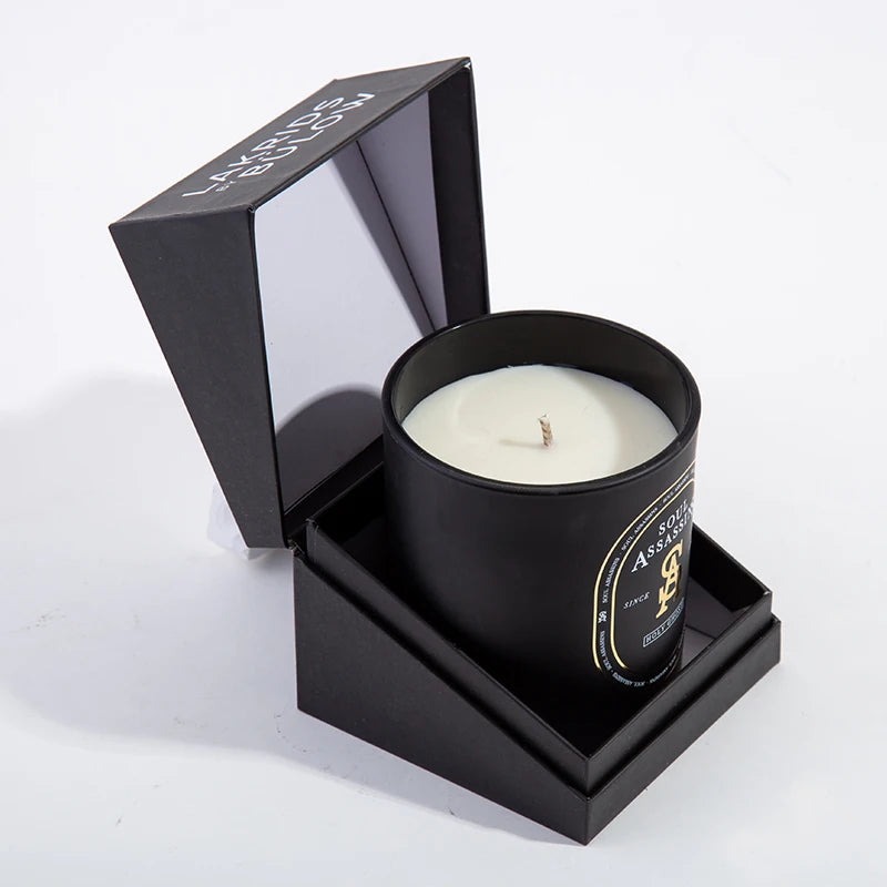 AIKUN Custom Logo Private Label Plant Essential Oil Large Natural Soy Wax Scented Candles With Matte Black Glass Jars With Box