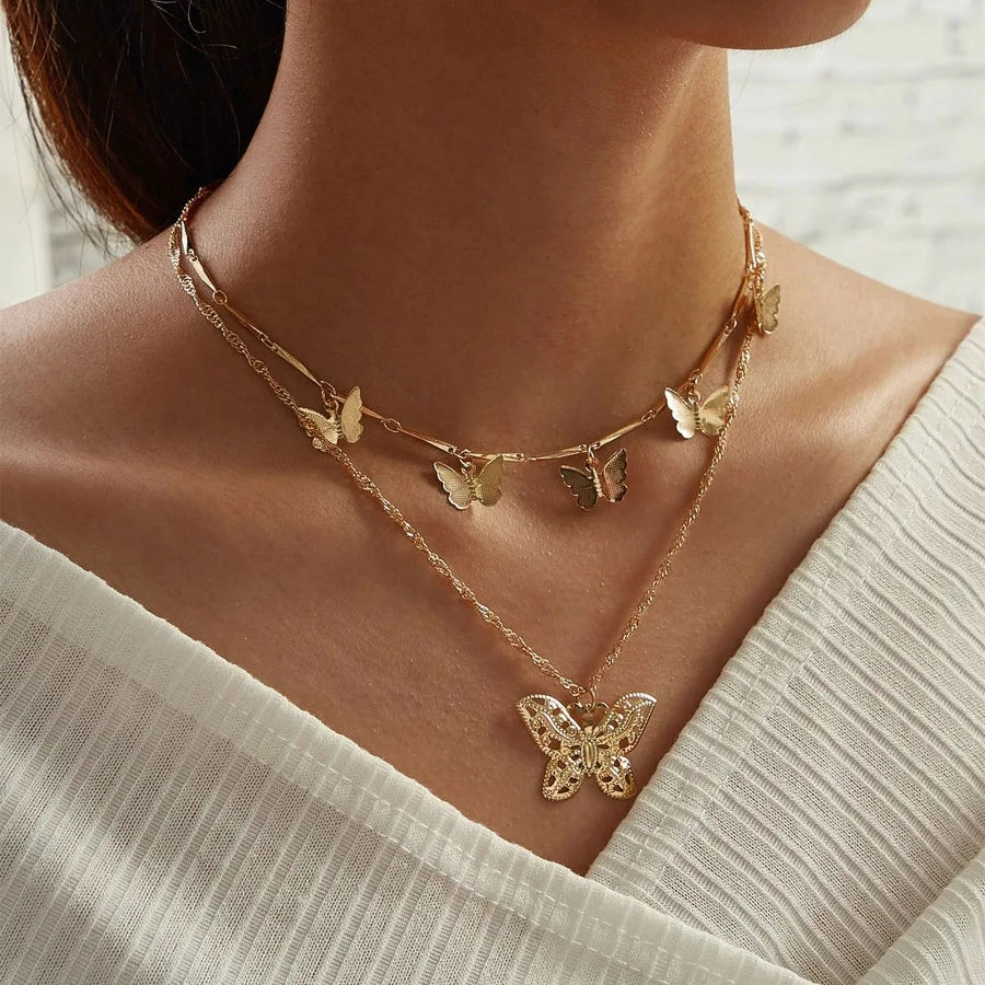 Layered Necklace Pendant Handmade 18k Gold Plated Layered Necklace for Women
