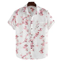 RNSHANGER Vintage Plum Floral Printed Shirt Short Sleeve Casual Streetwear Turn Down Collar Buttons Summer Leisure Men Shirts